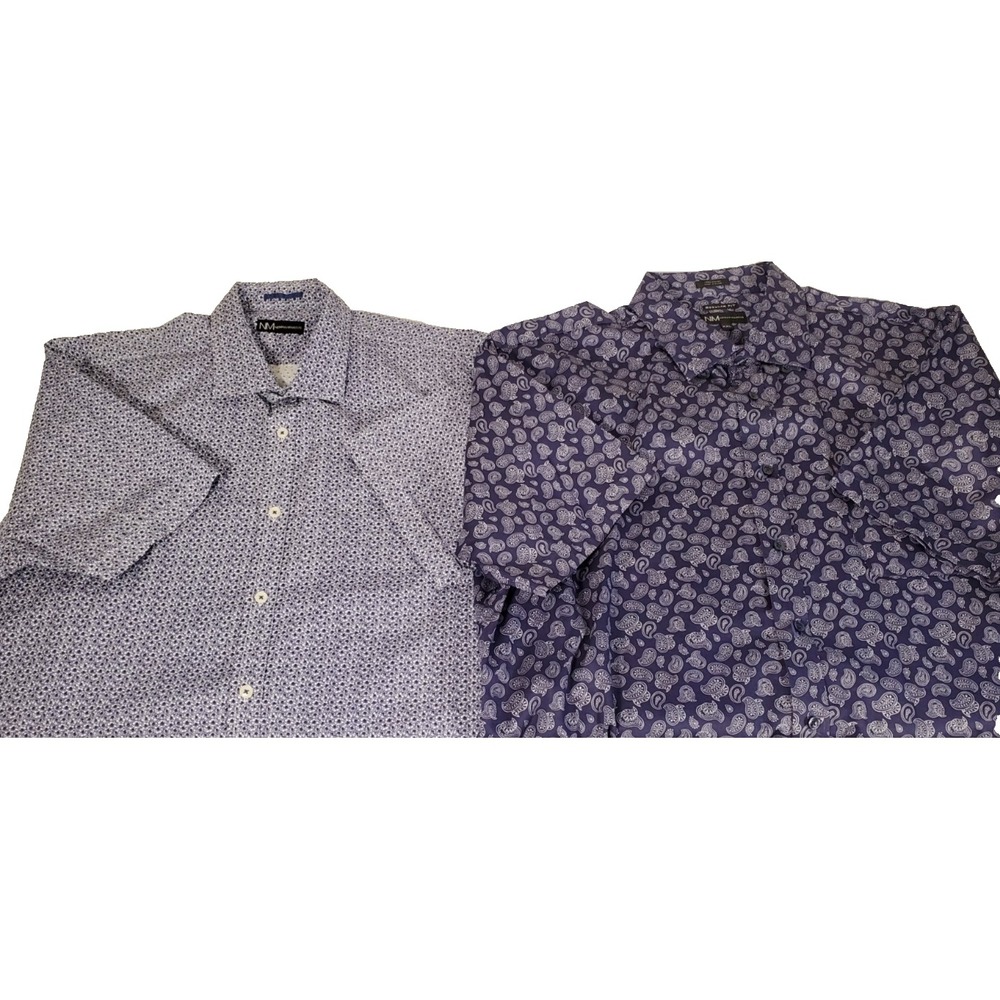 2 Neiman Marcus Button Up Shirt Men's 2XL Purple Blue ‎ XXL Paisley/ Geometriic